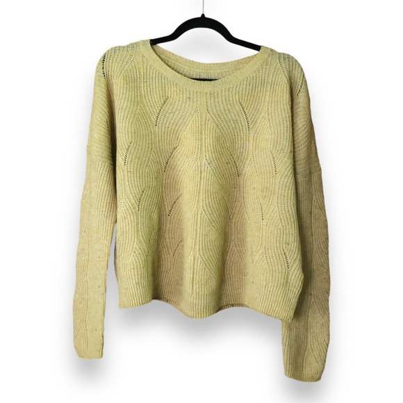 Anthropologie Keely Open Cable Knit Wool Blend Sweater Mustard Yellow Medium - Picture 2 of 4